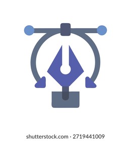 Stylized vector pen tool illustration set against White Background using simple flat shapes. Light blue and slate gray contrast.