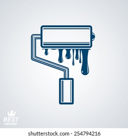 Stylized vector repair instrument. simple detailed paint roller with stains. Realistic industry tool isolated on white background.