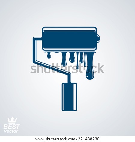 Stylized vector repair instrument simple detailed paint roller with stains. Realistic industry tool isolated on white background.
