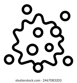 Stylized vector representation of a bacterial cell surrounded by smaller particles in a simple black and white design