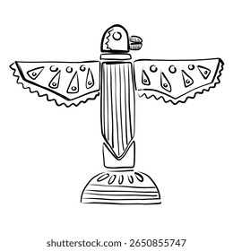 Stylized vector representation of a bird sculpture with intricate details and a symmetrical design.