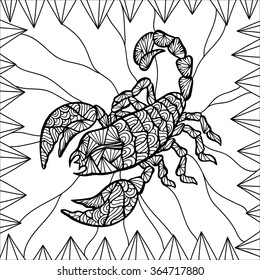 Stylized vector Scorpion, zentangle isolated on white background. Sea collection for your design. Can be used as coloring in your project. Vector illustration.