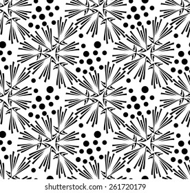 stylized vector seamless pattern of dandelion. black and white