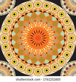 Stylized Vector Seamless Pattern, Multi-Colored Spheres and Stars On a Black Background. Background for Textile and Other Design Solutions