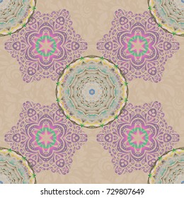 The stylized vector seamless texture of yellow and blue elements. Vector illustration.