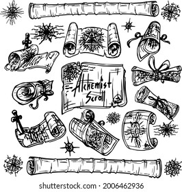 Stylized vector set of alchemy scrolls