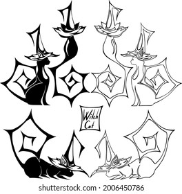 Stylized vector set of Witch Cats for Halloween