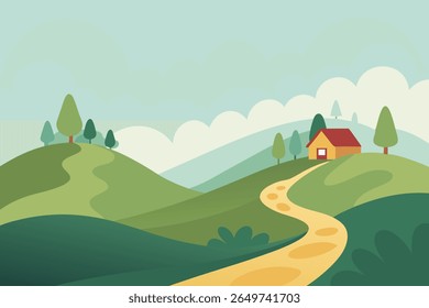 Stylized vector silhouette of rolling hills under a clear sky