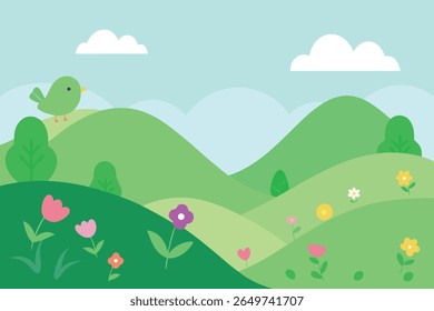 Stylized vector silhouette of rolling hills under a clear sky