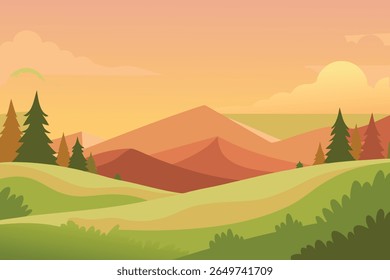 Stylized vector silhouette of rolling hills under a clear sky