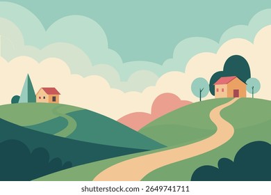 Stylized vector silhouette of rolling hills under a clear sky