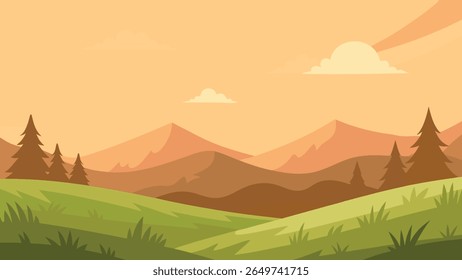 Stylized vector silhouette of rolling hills under a clear sky