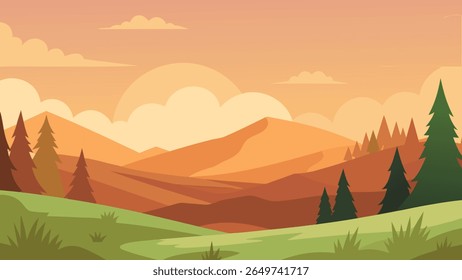 Stylized vector silhouette of rolling hills under a clear sky