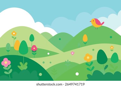 Stylized vector silhouette of rolling hills under a clear sky
