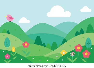 Stylized vector silhouette of rolling hills under a clear sky