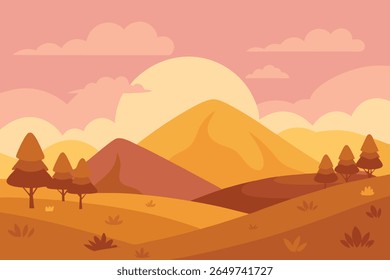 Stylized vector silhouette of rolling hills under a clear sky