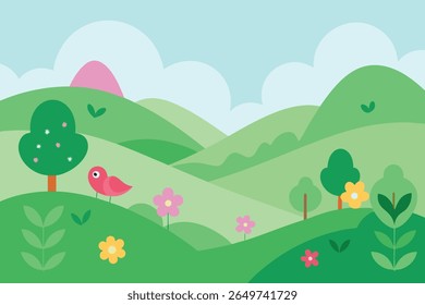 Stylized vector silhouette of rolling hills under a clear sky