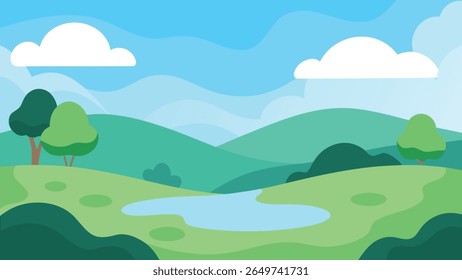 Stylized vector silhouette of rolling hills under a clear sky