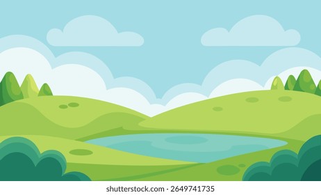 Stylized vector silhouette of rolling hills under a clear sky