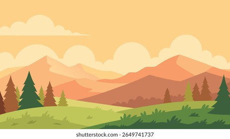 Stylized vector silhouette of rolling hills under a clear sky