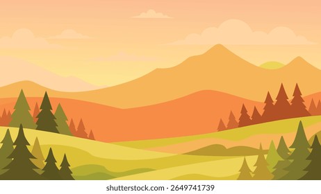 Stylized vector silhouette of rolling hills under a clear sky
