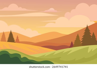 Stylized vector silhouette of rolling hills under a clear sky