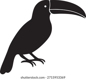 Silueta de Vector estilizado de un pájaro tucán con un pico Grande posado en la vista de perfil