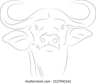 Esbozo vectorial estilizado dibujado con trazos de líneas de diferentes espesores. Signos zodiacos. Tauro. Cabeza de toro con cuernos.