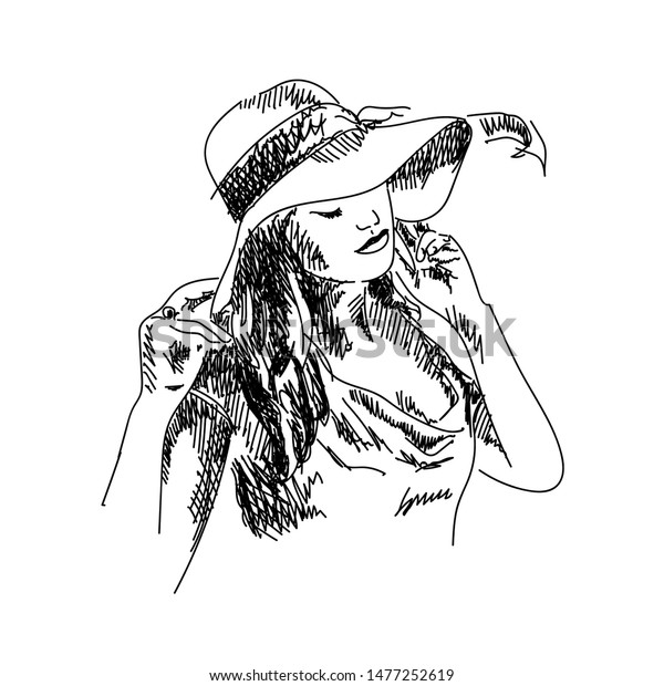 Stylized Vector Sketch Girl Hat Stock Vector Royalty Free 1477252619 Shutterstock 9130