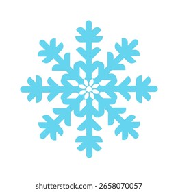 Copo de nieve de Vector estilizado con un diseño geométrico simétrico en azul claro. Ideal para proyectos de temática invernal como tarjetas de felicitación navideña, Navidades e invitaciones de Año Nuevo, decoraciones digitales
