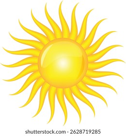 Stilisierte Vektorsonne mit lebendigen gelben Strahlen und einem leuchtenden kreisförmigen Zentrum Ideal für Wettergrafiken, Sommerthemen, Logos, Naturillustrationen und energiebezogene Designs