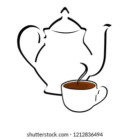 Stylized vector of teapot and cup of tea