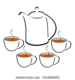 Stylized vector of teapot and four cups