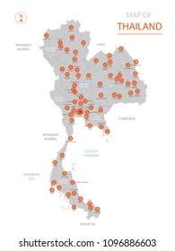 Stylized vector Thailand map showing big cities, capital Bangkok, 
administrative divisions.