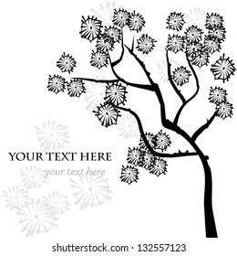 Stylized vector tree, asian style. Template for greeting card, invitation or your design