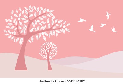 Stylized vector tree .Tree with beautiful bird, Vector illustration