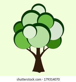 Stylized vector tree, green, illustration, nature, abstract.