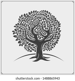 Stylized vector tree. Template for greeting card or print design for t-shirt.