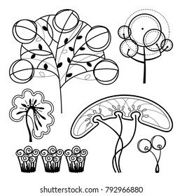 Stylized vector trees on a white background
