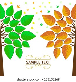 Stylized vector trees. Summer and autumn. with text area