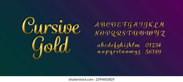 Stylized vector typeset in golden metallic 3d cursive letters.