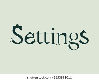 Stylized vector typography spelling settings with mechanical and creature-like elements in each letterform