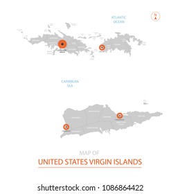 Stylized vector United States Virgin Islands map showing big cities, capital Charlotte Amalie, 
administrative divisions.