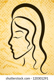 Stylized vector woman's profile on grunge background