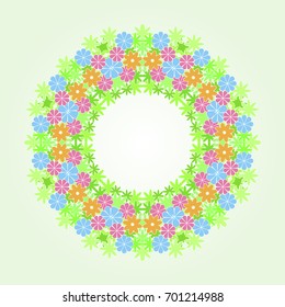 Stylized vector wreath. Flower arrangement with flowers and leaves. Elegant design of complimentary, greeting or wedding cards.