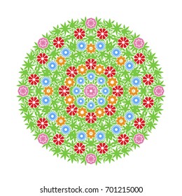 Stylized vector wreath. Flower arrangement with flowers and leaves. Elegant design of complimentary, greeting or wedding cards.