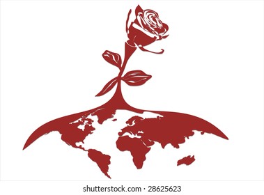 Stylized vectorized illustration of a rose, growth from globe.