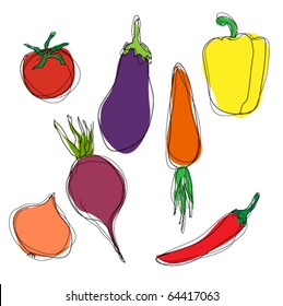 Stylized vegetables set isolated on a white background.