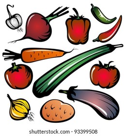 Stylized vegetables set  isolated on a white background.