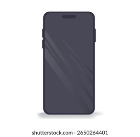 Stylized Vertical Smartphone with Translucent Textured Screen and Diagonal Reflective Streak,  Dark Gray Device with Contrasting Edges and Shadow for Tech, App, and UI Mock-up